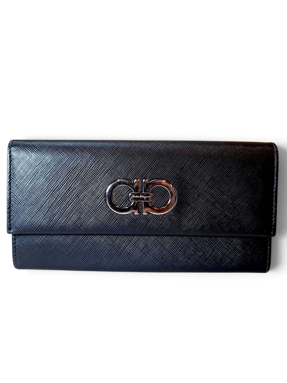 Salvatore Ferragamo Black Saffiano Leather Wallet with Gancini Hardware
